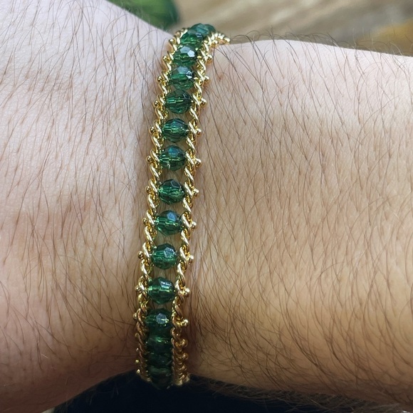 Jewelry - Vintage Deadstock 10KT Gold Filled Bracelet with Green Quartz Faceted Crystals